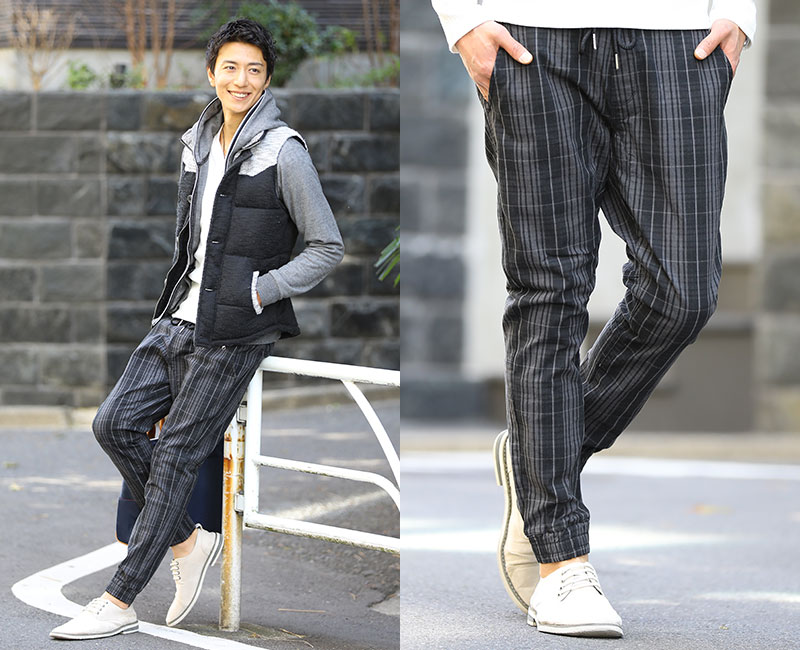 うっすらチェックデザインストレッチジョガーパンツ｜MENZ-STYLE Yahoo