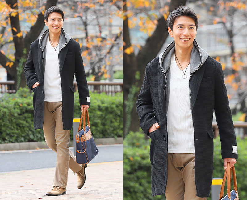 ワッフル織りウール混チェスターコート｜MENZ-STYLE Yahoo!ショッピング店