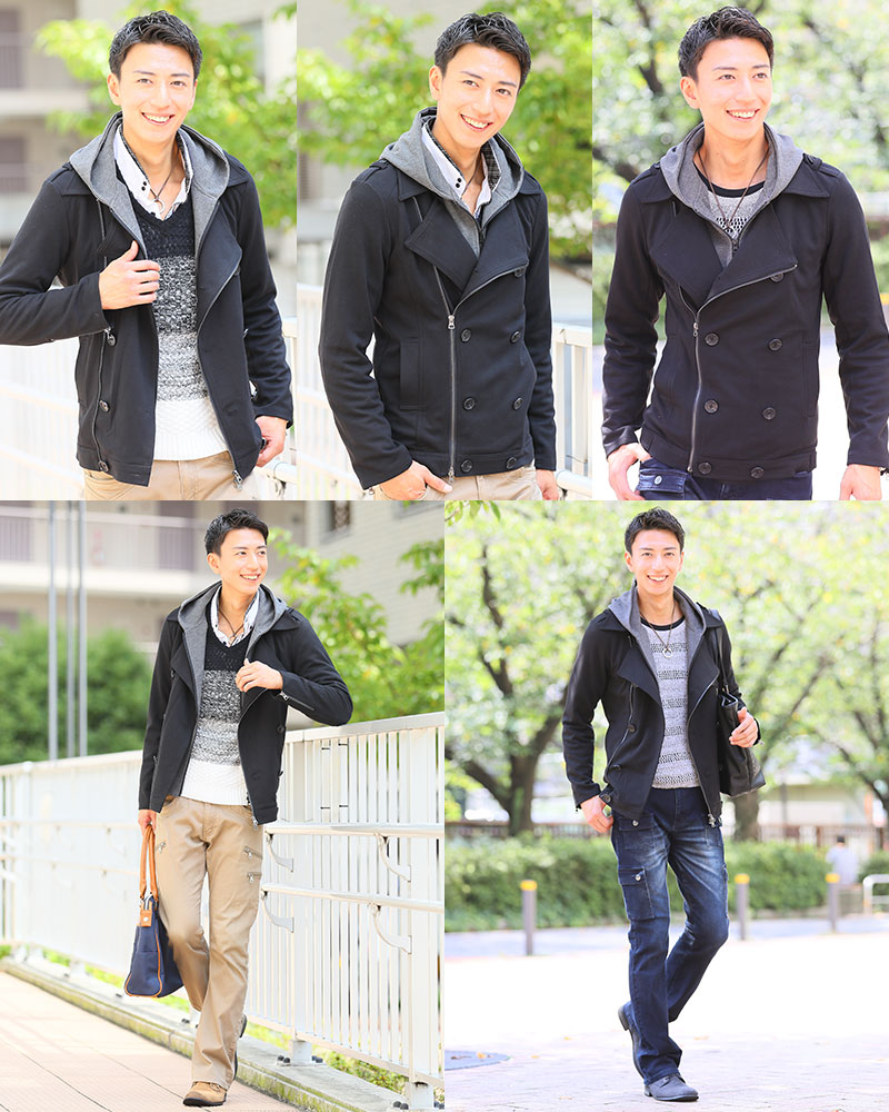 レイヤードデザインジャケット セール】 【REDESIGN】メリルナイロン フェイクレイヤードジャケット