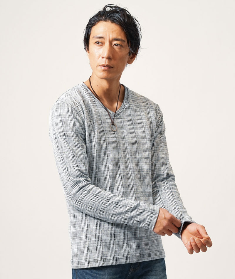 ITEM4　レイヤードケーブルジャガード長袖Tシャツ
