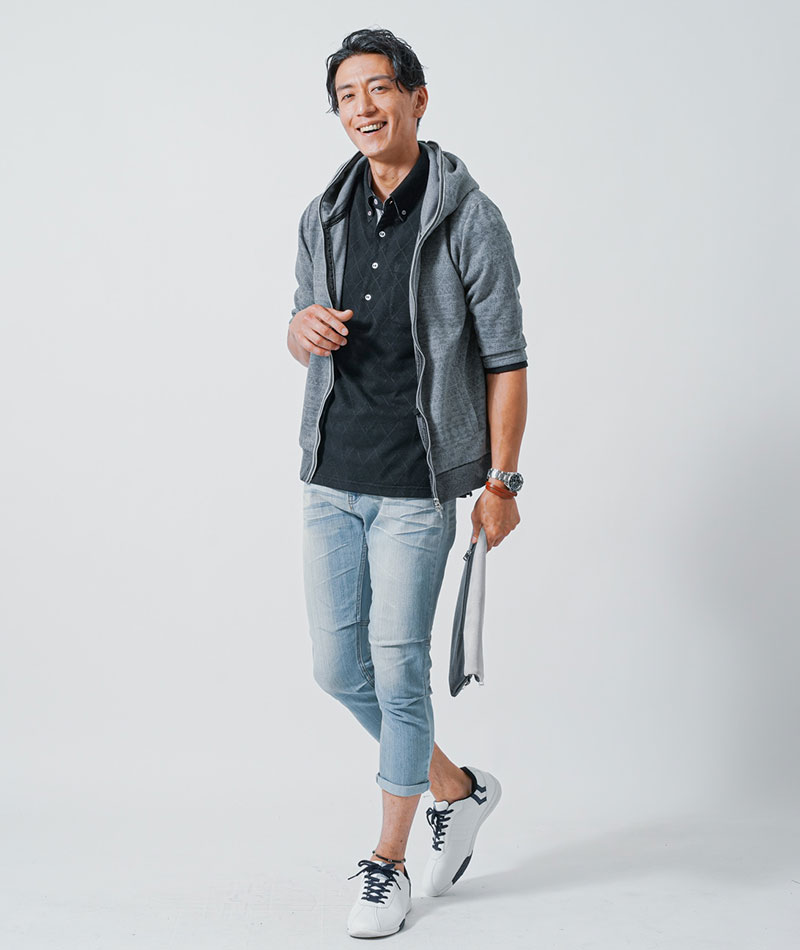 クールマックス素材ドライ加工アーガイル半袖ポロシャツ