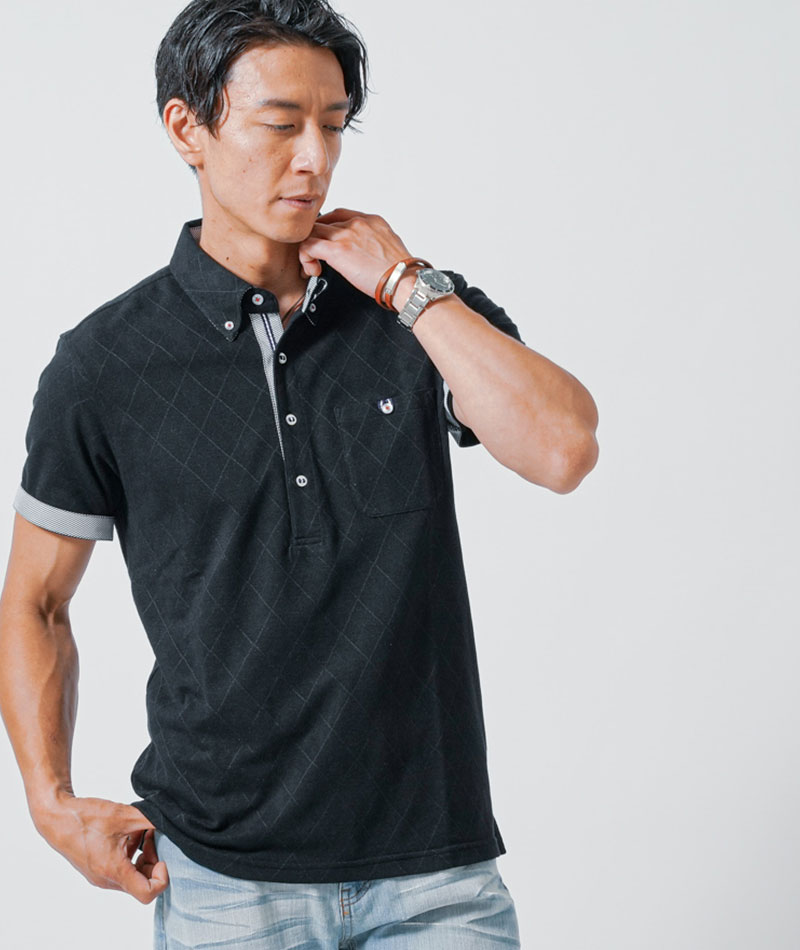クールマックス素材ドライ加工アーガイル半袖ポロシャツ