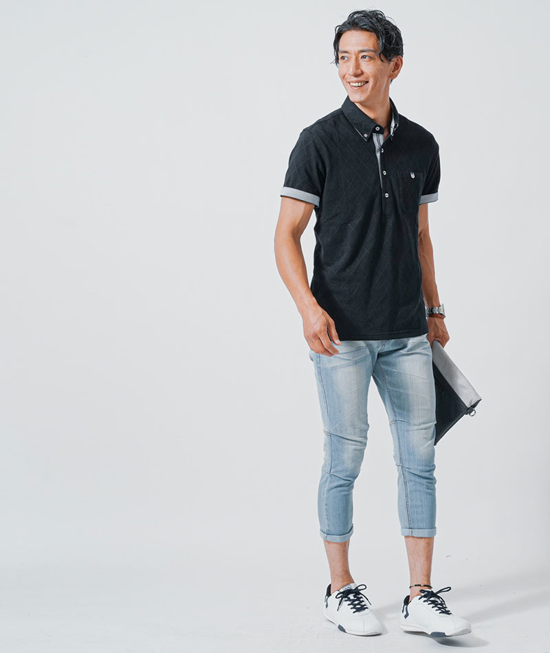 クールマックス素材ドライ加工アーガイル半袖ポロシャツ