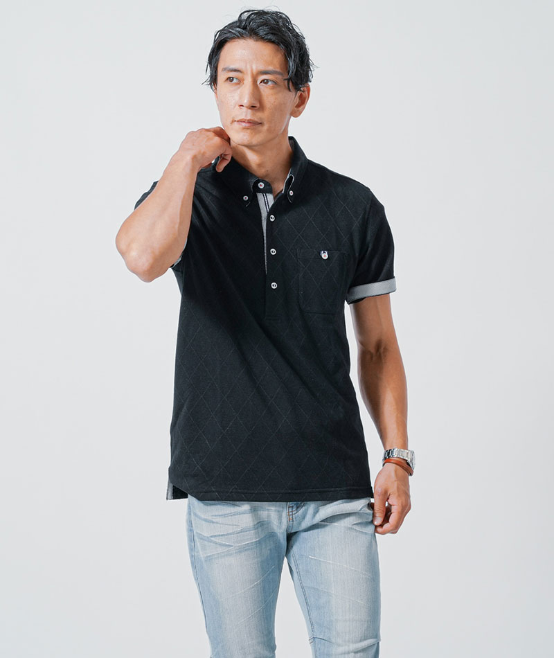クールマックス素材ドライ加工アーガイル半袖ポロシャツ