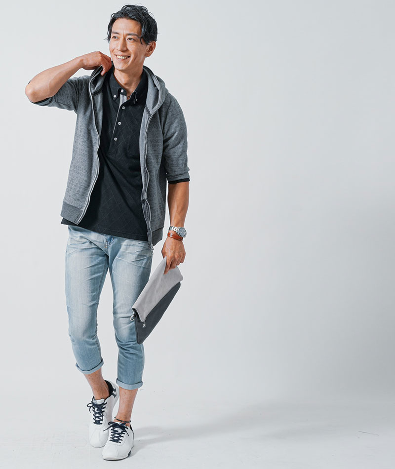 クールマックス素材ドライ加工アーガイル半袖ポロシャツ