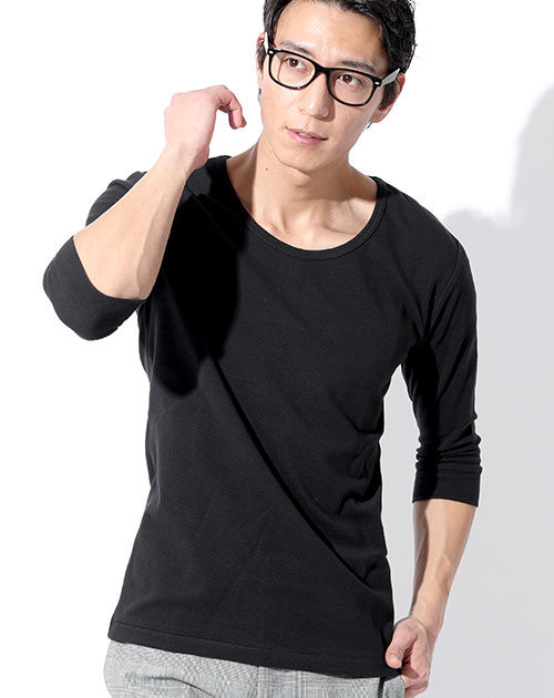 【セール】黒5分袖丸首スリムTシャツ Biz