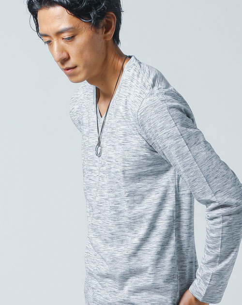 杢天竺素材Vネック長袖Tシャツ