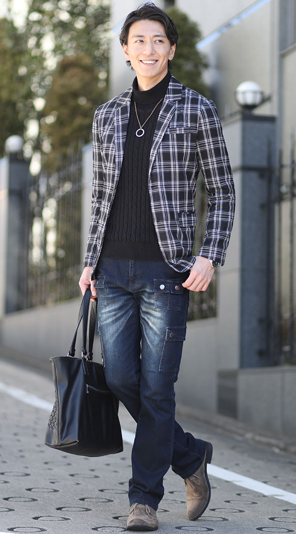 おすすめのチェックテーラードジャケットを使ったメンズコーディネート