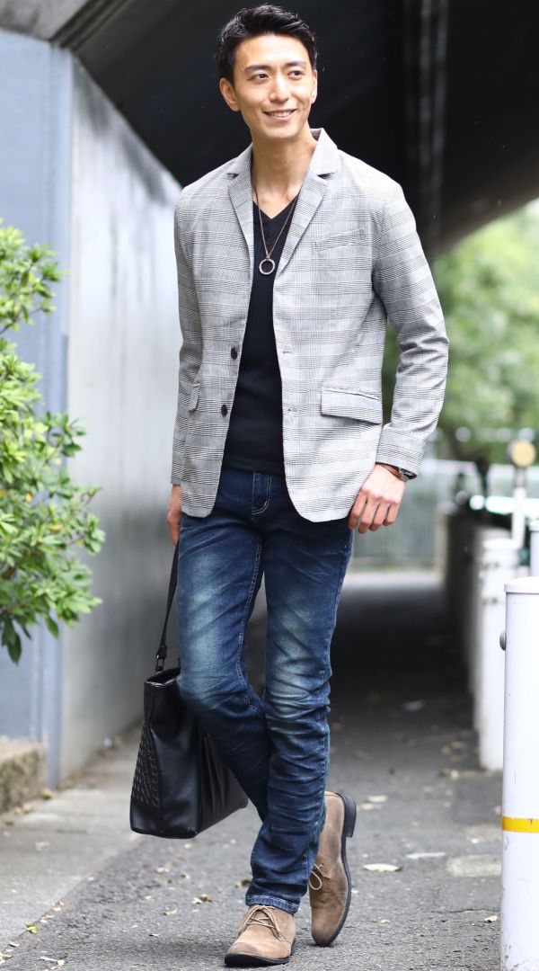 おすすめのチェックテーラードジャケットを使ったメンズコーディネート