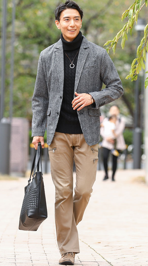 おすすめのチェックテーラードジャケットを使ったメンズコーディネート